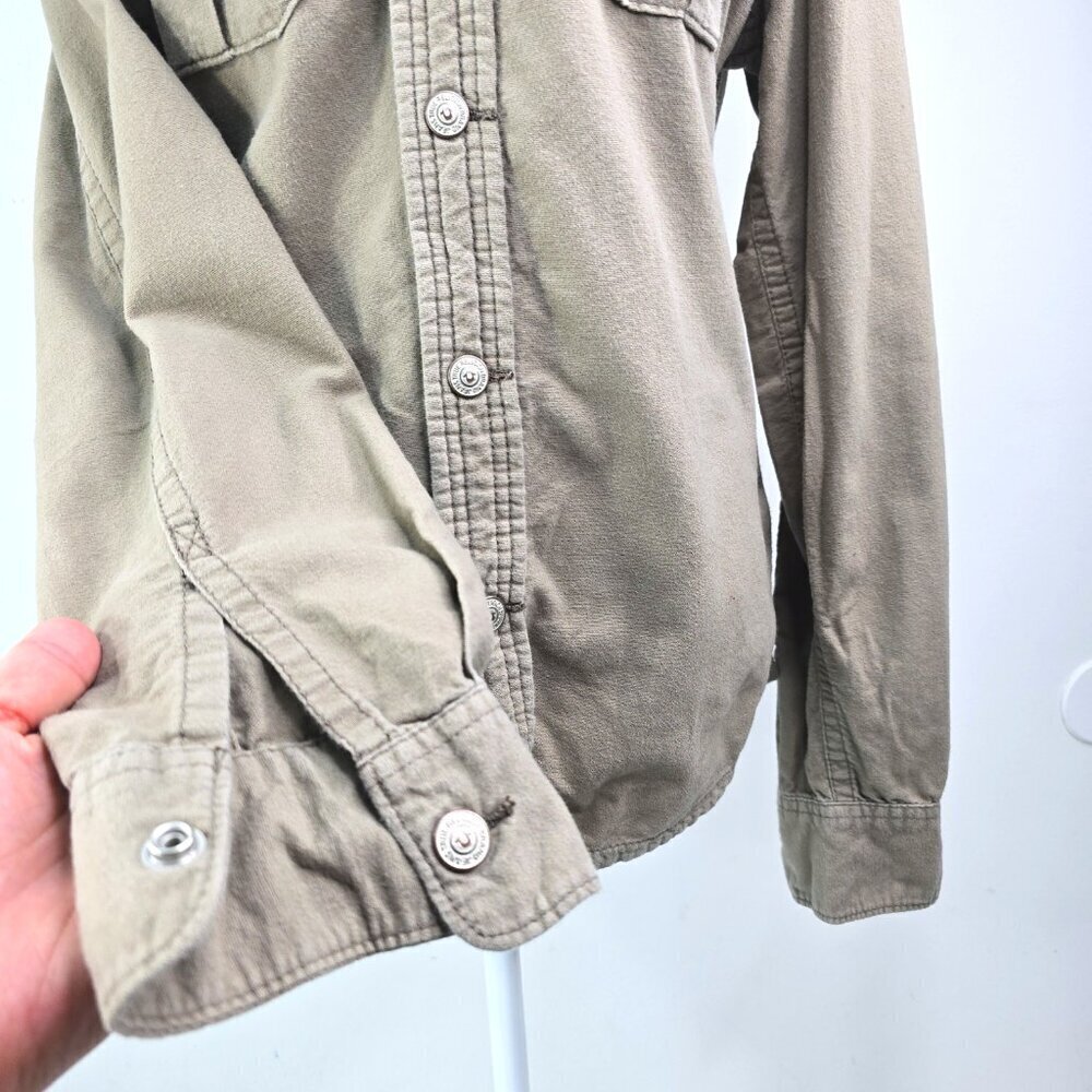 True Religion Olive Green Long Sleeve Double Gauze Flannel Utility Shirt - Picture 5 of 10